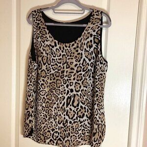 Leopard Animal Print Women's Tank Top Tunic Sleeveless Lined Size L Rounded Hem